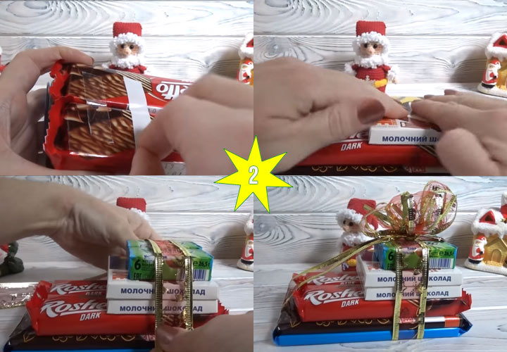 Vánoční sáňky udělejte sami, vyrobené ze sladkostí 2. fáze