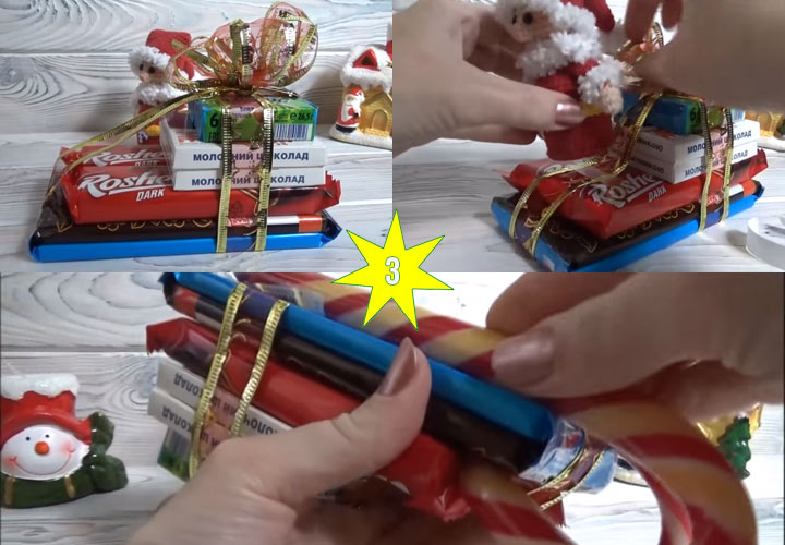 Do-it-yourself giring Krismas terbuat dari gula-gula tahap 3
