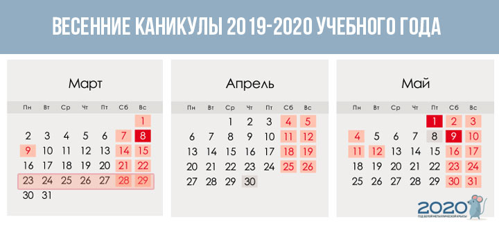 Vacanze scolastiche anno scolastico 2019-2020