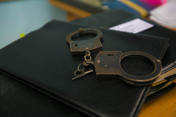 handcuffs on a leather folder