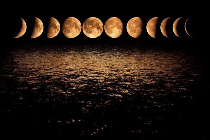 moon phases above water