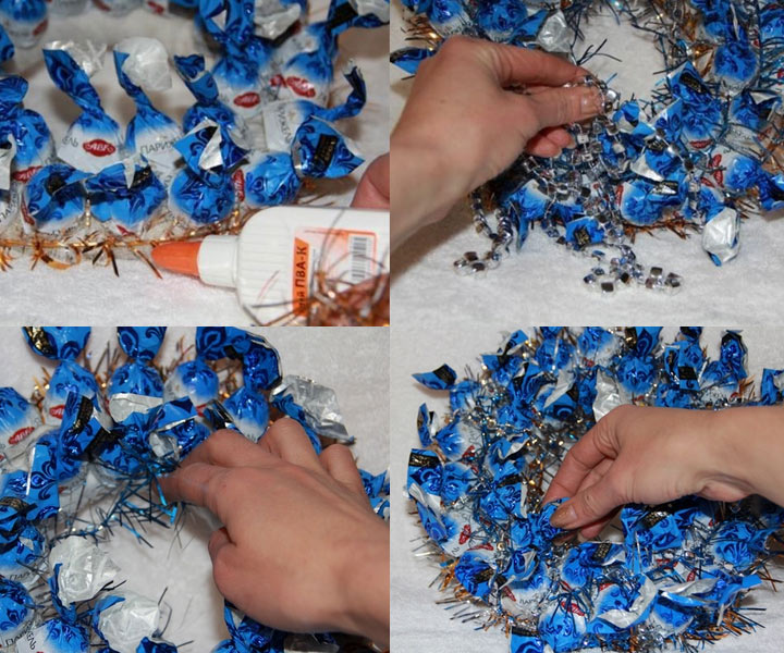 Christmas candy wreath for 2020 step by step instructions in the photo
