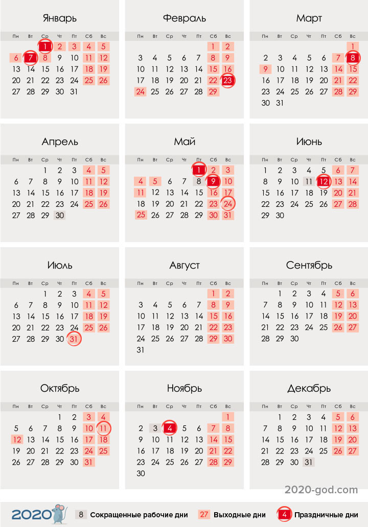 Calendrier des vacances 2020 pour la République de Bachkirie