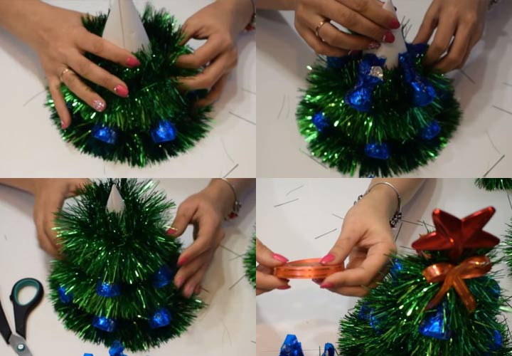 Божићно дрвце од слаткиша за Нову годину 2020, корак по корак, упутства 3
