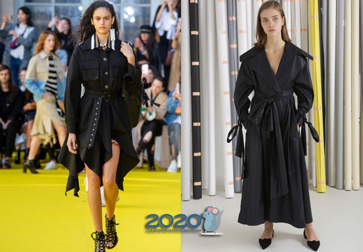 Mantel hitam trench bergaya musim luruh-musim sejuk 2019-2020