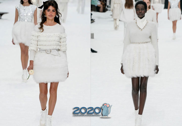 Fuste cu blană albă Colecția Chanel toamna-iarna 2019-2020