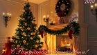 Kerstkaart met dennenboom en open haard
