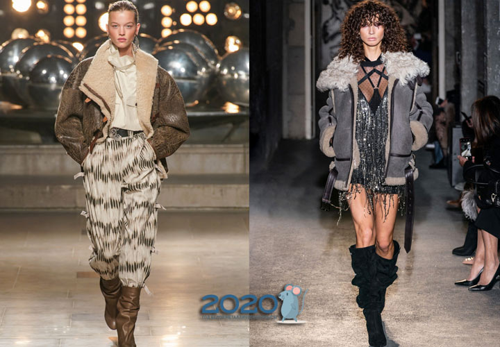 Sheepskin coat in the style of a pilot jacket winter fashion 2019-2020
