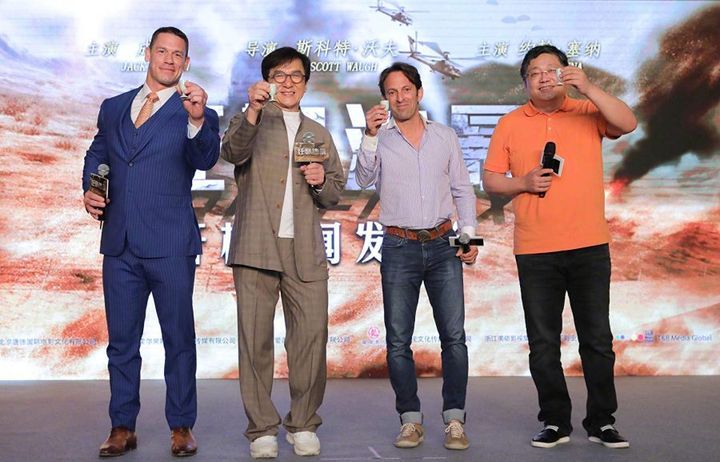 John Cena, Jackie Chan, and Scott Woo on the set of X-Project