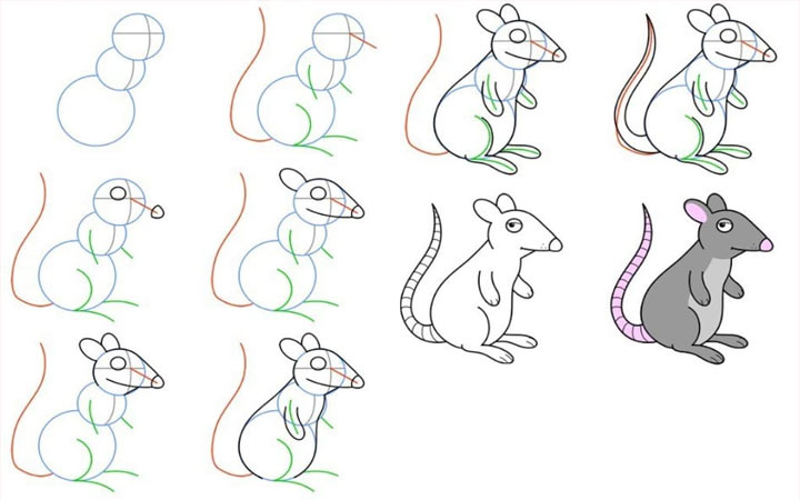 Cómo dibujar una rata para el año nuevo 2020