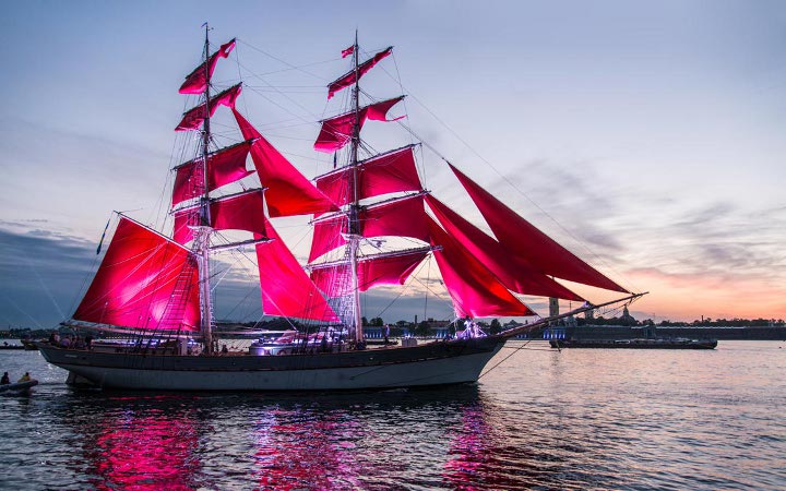 ship with red sails