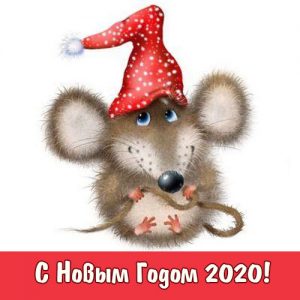 Nyårskort 2020 med söt råtta