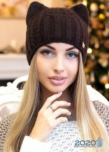 Fashionable knitted hat shade chocolate for 2020