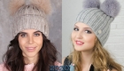 Hat with two pompons for the winter 2019-2020