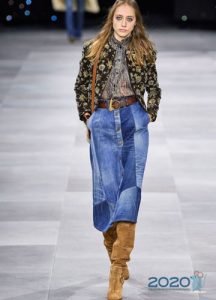 Trendy denim nederdel patchwork forår-sommer 2020